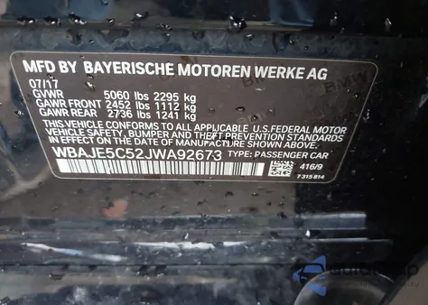 2018 BMW 540I from USA, damaged, VIN WBAJE5C52JWA92673